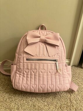 Betsey Johnson Pink Quilted Bow Backpack - Cute Heart Pattern Bag